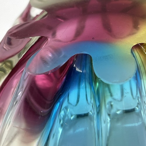 Sanyu Glassworks Japanese Ashtray Bowl Narumi Fantasy Rainbow Glass Vintage MCM - Picture 11 of 21