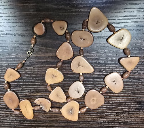 30" Handcrafted Fruit Bannana Like Tagua Nut Necklace Boutique Light Brown Beads