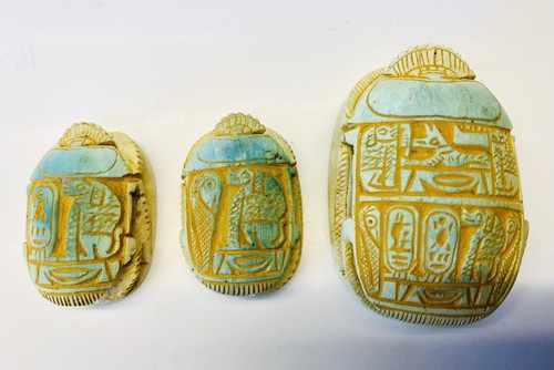 3 SCARABÄUS geschnitzte Stein Käfer Hieroglyphen ägyptische Kunst Glücksbringer - Bild 3 von 18