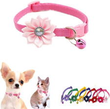 Cat Collar with Bell, Flower Decoration XS Dog Collar Girl Cute Fancy Puppy Coll