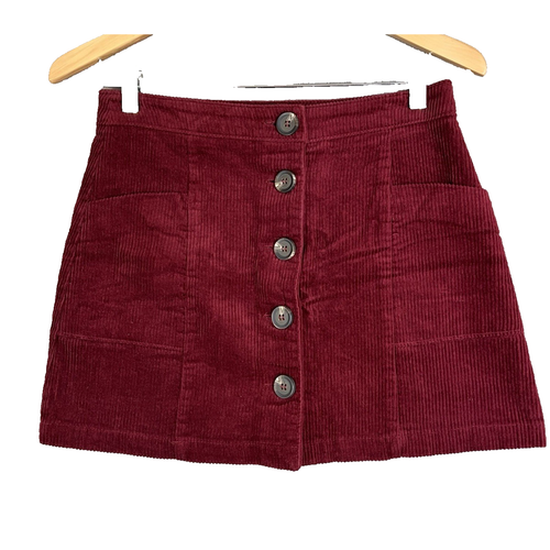 Chloe & Katie Mini Skirt Medium Burgundy Corduroy Pockets Y2K Retro Grunge Punk - Picture 1 of 9