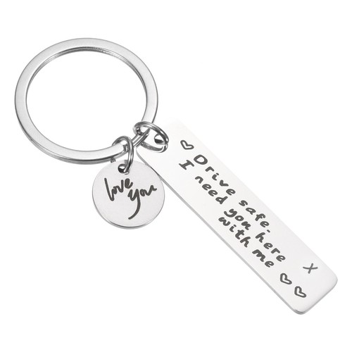 Drive Safe Love You Letter X Keychain I Need You Here with Me, Silver