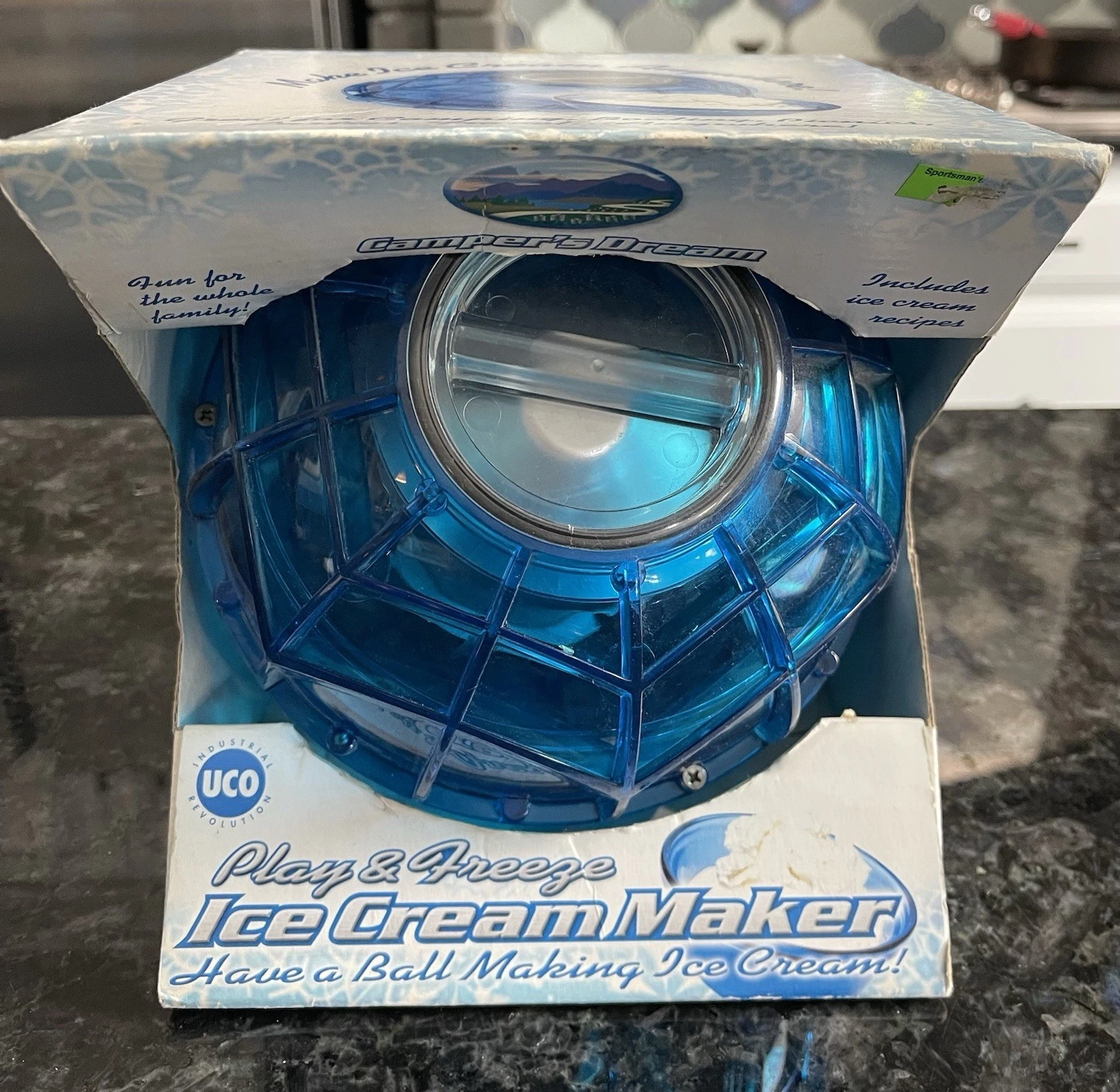 Vtg Ice Cream Maker Camper’s Dream Play & Freeze Ice Cream Maker Blue NOS-READ