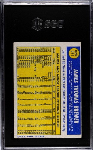 (SGC 5) 1970 Topps – Jim Brewer #571 - Picture 2 of 2