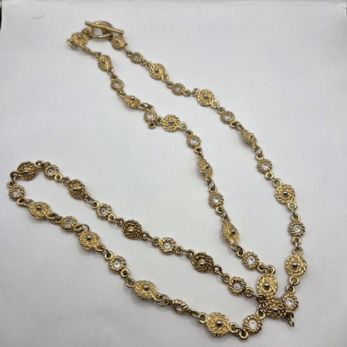 Vtg Revival Gold Tone Long Statement Necklace Rhinestones