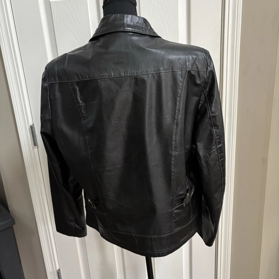 Chaqueta de cuero vintage Sears The Leather Shop para hombre negra talla 42 cremallera sin forro Foto 4 de 4