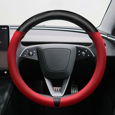 Steering Wheel Cover - Red Napa , Carbon Fiber,Black Carbon Fiber&Red Napa