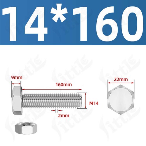 304 Edelstahl Sechskantschrauben mit Muttern M3/M4/M5/M6/M8/M10/M12/M14/M16 Schraubensatz A2-70 - Bild 217 von 247