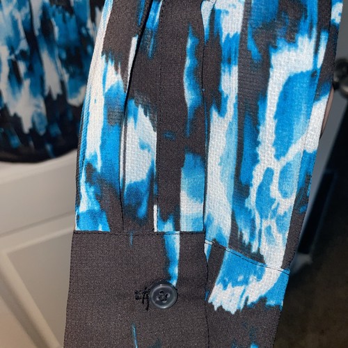 Derek Lam Design Blue/black Blurred Print Chiffon Tunic Blouse -Sheer Top Sz S - Picture 4 of 5