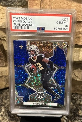 2022 Panini Mosaic - NFL Debut Chris Olave #277 Blue Sparkle Prizm (RC) PSA 10