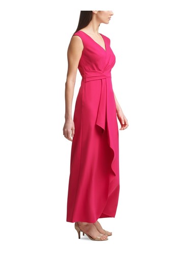 ELIZA J Womens Pink Wrap Cascading Front Sleeveless Formal Dress Petites 6P - Picture 3 of 11