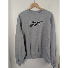 Vintage Reebok Size Large Crewneck Sweatshirt Gray Navy Blue Crew Neck