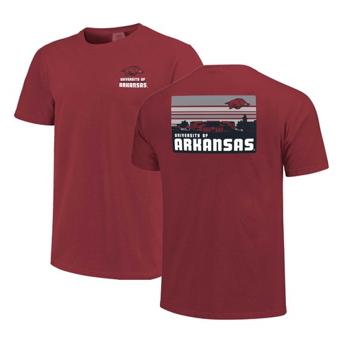 Men's Cardinal Arkansas Razorbacks Striped Campus Skyline T-Shirt - 第 1/3 張圖片