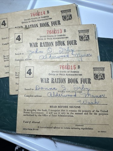 World War II Rations Books #3, #4  Total Of 6 Books & Stamps Sugar Ration, WA - Picture 3 of 5