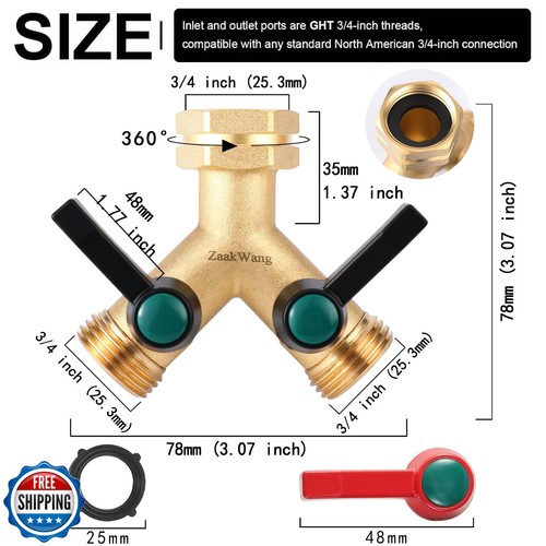 Heavy Duty Solid Brass Y-Way Distributor, 3/4" GHT Thickened Hexagonal Water  - Bild 2 von 5