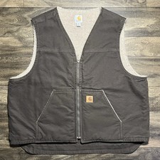 Carhartt V26 DKB Sandstone Rugged Vest Men's 2XL Dark Brown Sherpa Lined EUC