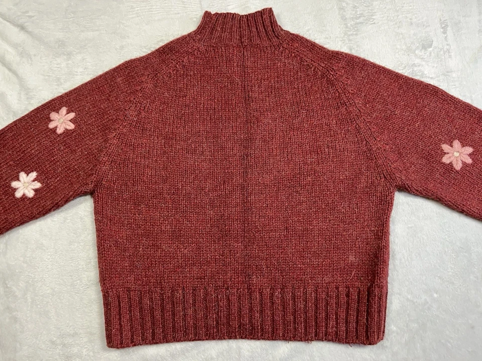 Ann Taylor L Alpaca Wool Burgundy Mock Neck Embroidered Floral Cottagecore VTG - Image 3 of 4