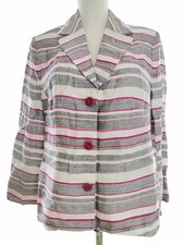 Preppy Nautical Blazer Multi Striped Linen Blend Collared Long Sleeve US 10