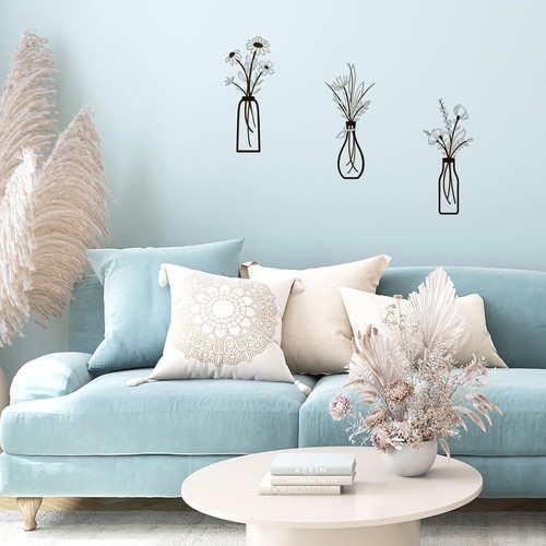 3 Stück Metall Vase Blumen Wandbilder - Rustikal Deko Metall Wandbild Schwarz Minimalistisch - Bild 5 von 9