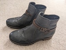 Ladies REMONTE Dark Navy & Tan Leather Ankle Boots UK 6 / Euro 39 Line Dancing?