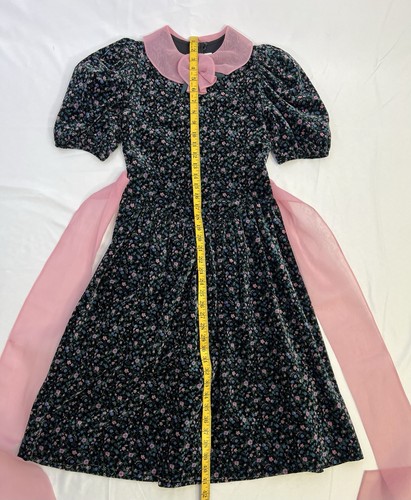 VTG Girls Florence Eiseman Blue Micro Floral Velvet Dress Size 14 - Picture 13 of 16