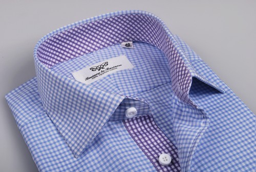 Camicia abito da lavoro formale a quadri e assegni blu viola designer moda di lusso - Foto 5 di 12