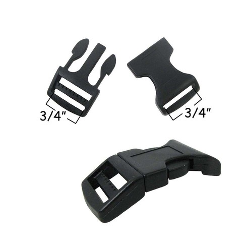 10 hebillas de liberación lateral curvas de 3/4" piezas de plástico negro paracord/cuello de mascota - Imagen 2 de 2