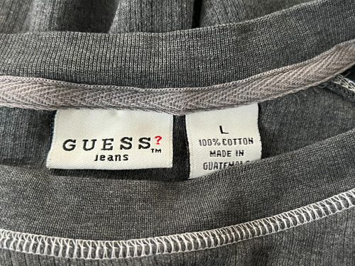 Guess Shirt Men Large T-Shirt Emboidered Colorblock Crew Neck Long Sleeve Henley - Picture 8 of 9