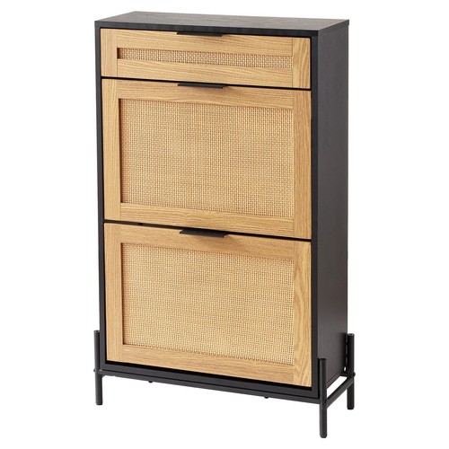 Rattan Shoe Cabinet, Narrow Shoe Storage Organizer with 2 Flip Rattan Drawers - Picture 10 of 11