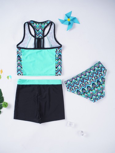 Kids Girls Fashion 3pcs Printed Tankini Suits Summer Beach Athletic Swimsuit - Picture 69 of 97