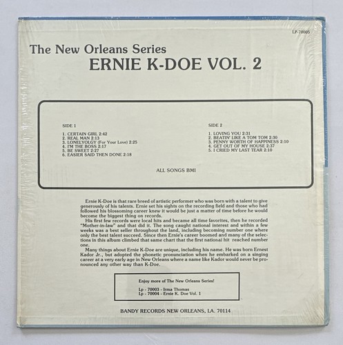 Ernie K-Doe – Ernie K-Doe Self Titled LP Bandy BLP 70005 Vol 2 Funk Soul Ex / Ex - Imagen 3 de 6
