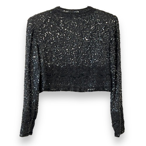 Vintage Laurence Kazar Black Evening Crop Jacket Small Sequins Beaded Silk India - Picture 8 of 15