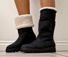 Womens Mid Calf Snow Boots Chunky Sole Pull On Shoes Combat Ankle Boots Sizes