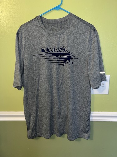 Brooks TRACK Logo Running Shirt Mens L Gray Dri-fit Activewear T-shirt