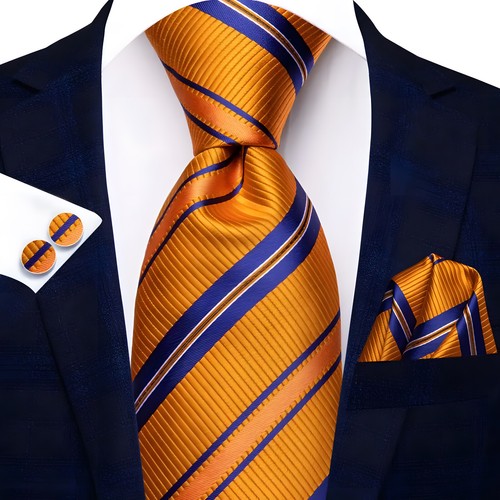 Cravatta gemello Handky elegante a righe modello seta stile pois festa set ragazzi uomo - Foto 25 di 69