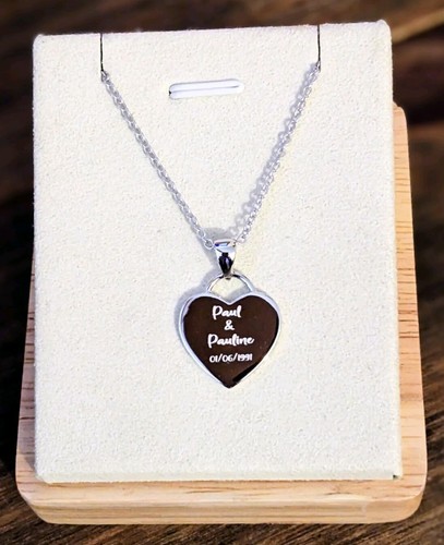 Personalised 925 Sterling Silver Handwriting Engraved Heart Pendant Necklace - Picture 12 of 21