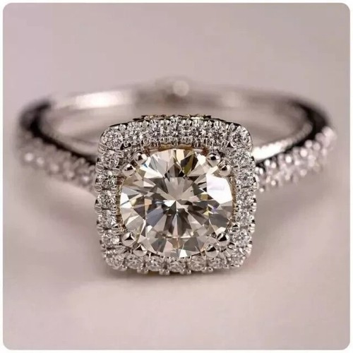 3.20 Ct Round Moissanite Vintage Art Deco Engagement Ring 14K White Gold Plated - Picture 4 of 7