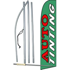 Auto Tinting Green Flag with Flag Pole and Spike