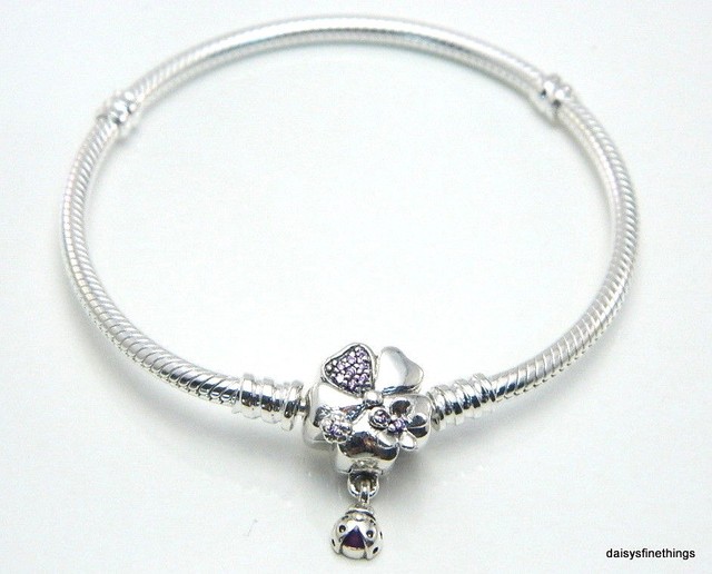 PANDORA STERLING SILVER BRACELET WILDFLOWER MEADOW CLASP #597124NCL-17 6.7IN