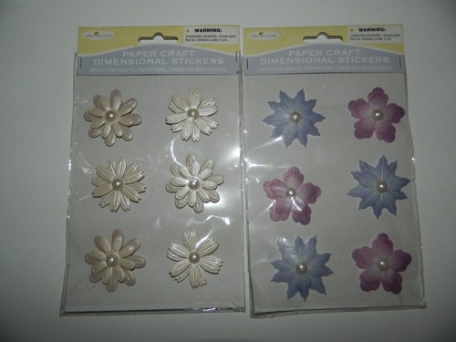 Set of 6 PAPER CRAFT Dimensional Stickers Flowers Pearl Centers* New in Package - Picture 2 of 4