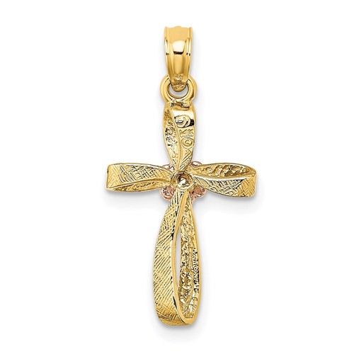 14k Two-tone Gold Twisted Cross w/ Heart Charm Pendant 1g, L-17.5mm Mother Gift - Foto 4 di 6