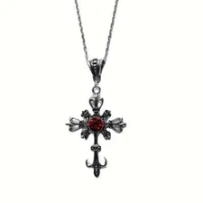 Gothic Inspired Red Gemstone Cross Pendant Necklace Fashion Gift New
