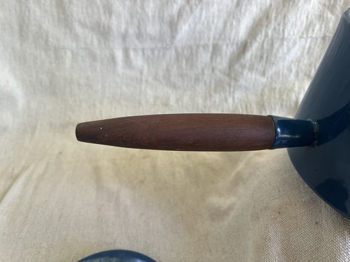 Vtg Copco Michael Lax Denmark Enamel Cast Iron Fondue Pot With Lid Blue - Picture 8 of 8