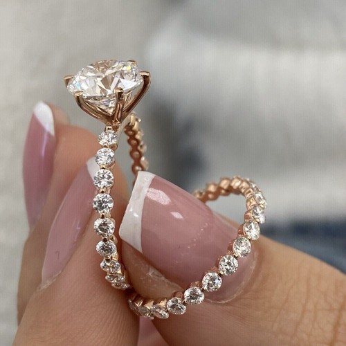 2CTW Round Cut VVS1 Moissanite Matching Wedding Band Ring 14k Yellow Gold Plated - Picture 2 of 9