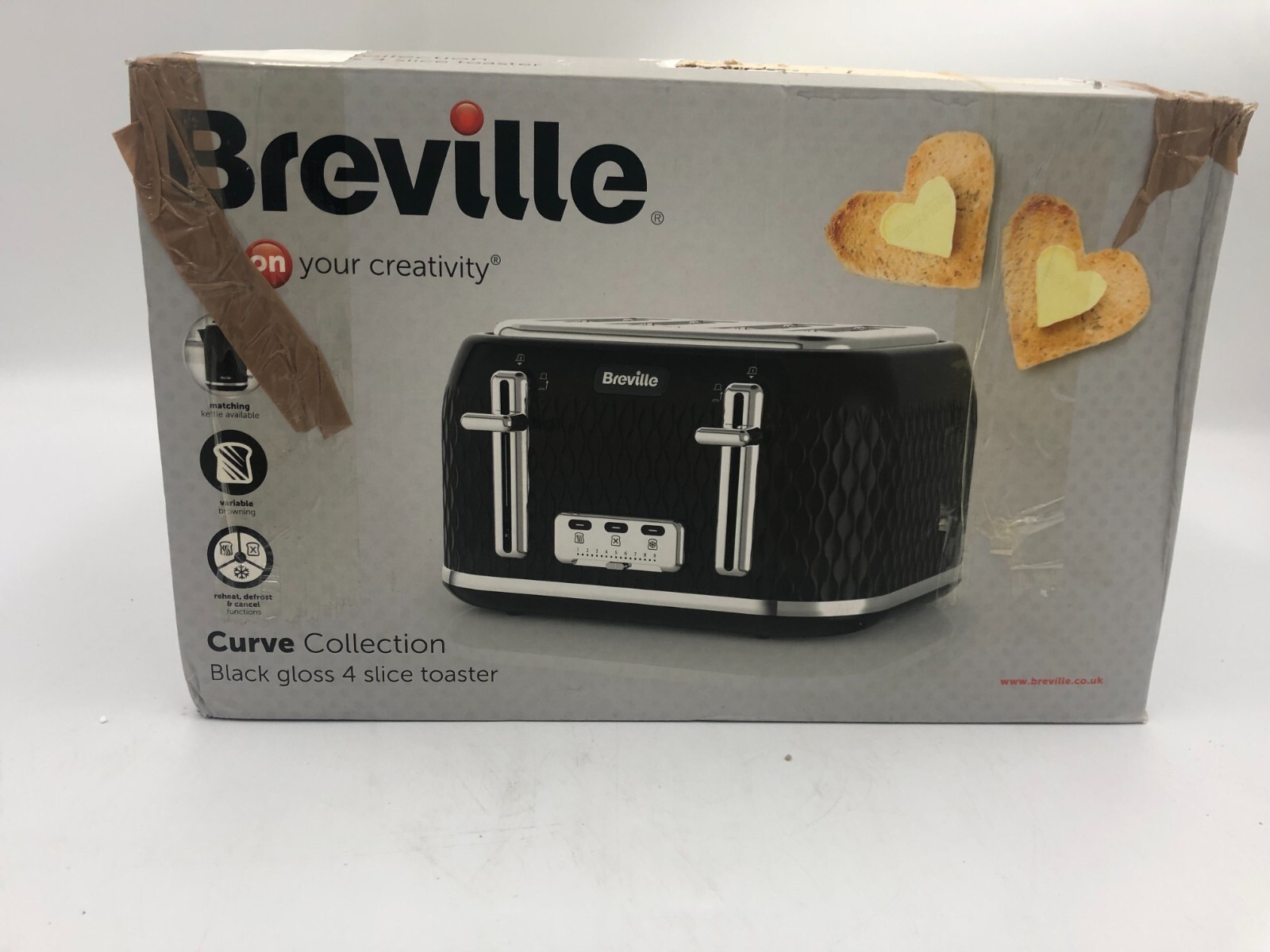 Breville VTT786 Curve Collection 4 Slice Toaster Black Gloss USED