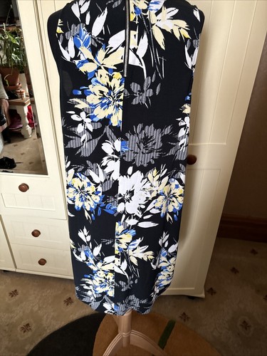 F&F Ladies Black Floral Lightweight Sleeveless Knee Length Dress Size 14 - Picture 9 of 11