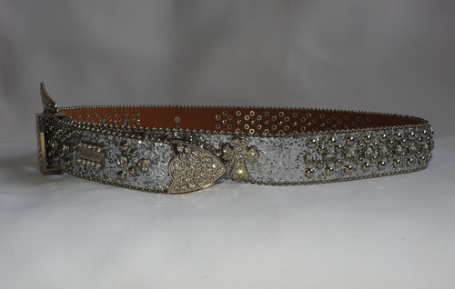 BB Simon Swarovski Crystal Handmade Silver Belt 38" NEW - Picture 15 of 24