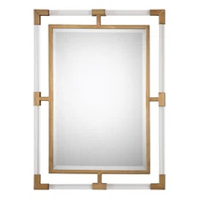 Modern Gold Acrylic Tube Wall Mirror Contemporary Minimalist Vanity Antiqued