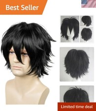 Unisex Heat Resistant Black Cosplay Wig with Cap - Perfect for Dress-Up Events