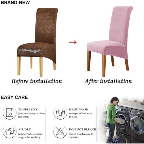 Plush Velvet XL Size Dining Chair Covers Slipcover Washable Soft Chair Protector - Picture 4 of 17